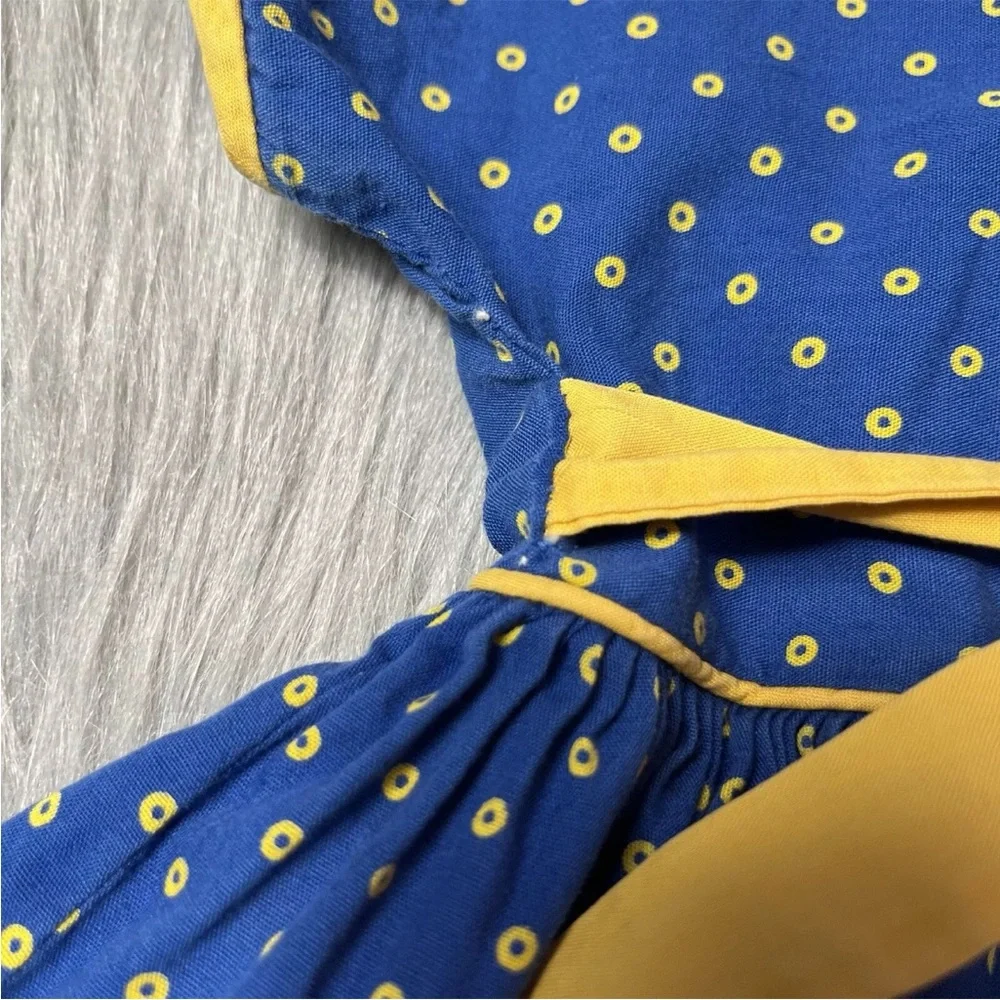 Vintage 1950s Toddler Girls Blue Yellow Tie Back Dot Dress